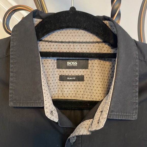 BOSS Hugo Boss Mens Slim Fit Black Shirt Size L - Picture 2 of 6